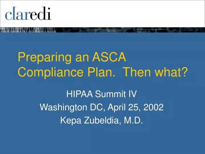 preparing an asca compliance plan then what