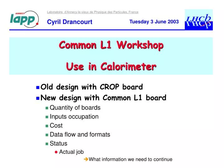 common l1 workshop use in calorimeter