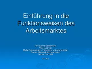 einf hrung in die funktionsweisen des arbeitsmarktes