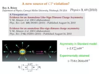 Asymmetry in Standar d model: Experimentally obtained: