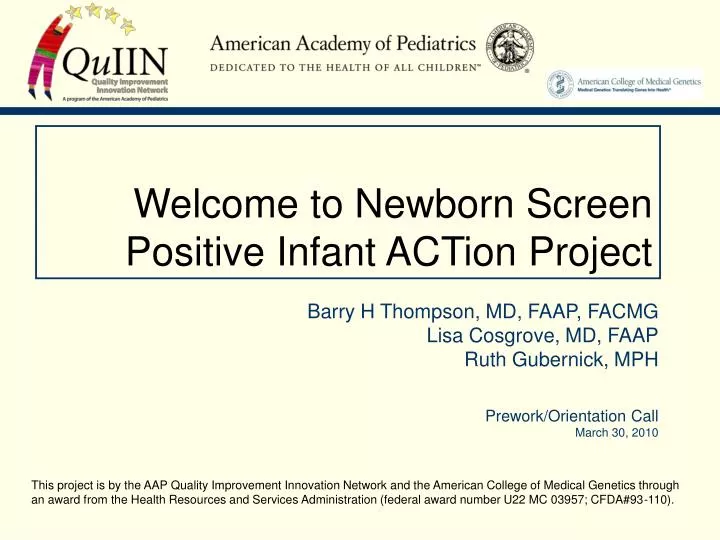 welcome to newborn screen positive infant action project