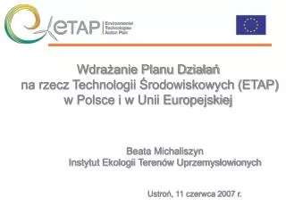 wdra anie planu dzia a na rzecz technologii rodowiskowych etap w polsce i w unii europejskiej