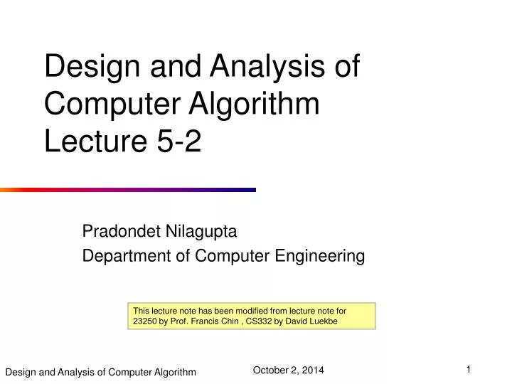 design and analysis of computer algorithm lecture 5 2