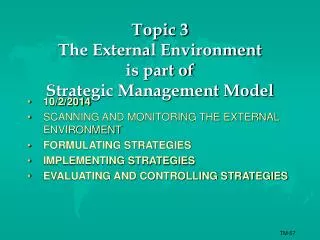 Topic 3 The External Environment is part of Strategic Management Model