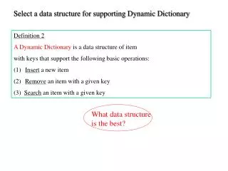 Definition 2 A Dynamic Dictionary is a data structure of item