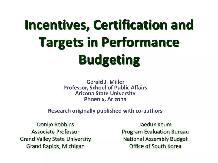 incentives certification and targets in performance budgeting