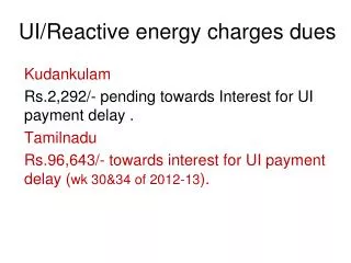 UI/Reactive energy charges dues