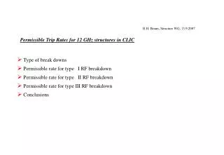 Definition of breakdown types Type I: small transverse kick, affects only collision effect