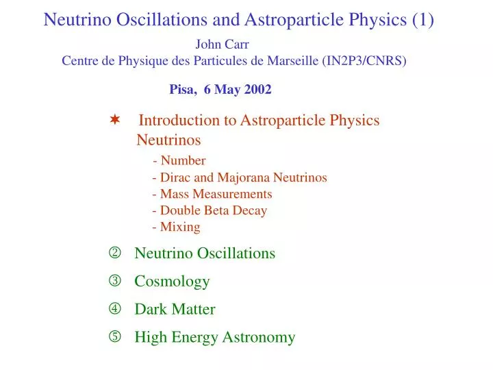 neutrino oscillations and astroparticle physics 1