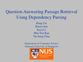 Question Answering Passage Retrieval Using Dependency Parsing