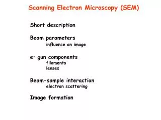 Short description Beam parameters influence on image e - gun components 	filaments 	lenses