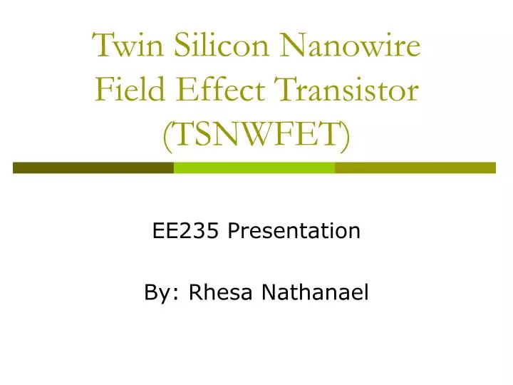twin silicon nanowire field effect transistor tsnwfet