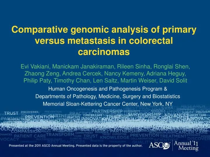 comparative genomic analysis of primary versus metastasis in colorectal carcinomas