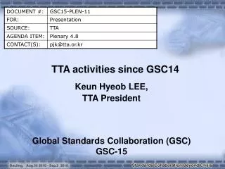 TTA activities since GSC14