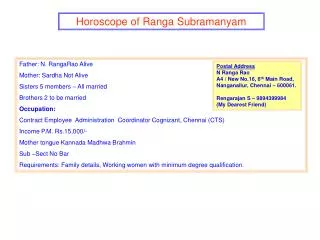 Horoscope of Ranga Subramanyam