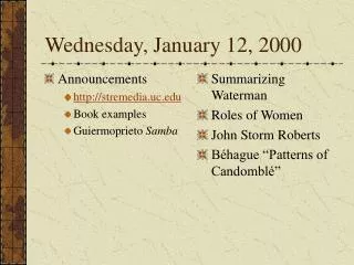 Wednesday, January 12, 2000
