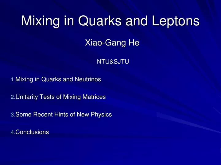 mixing in quarks and leptons
