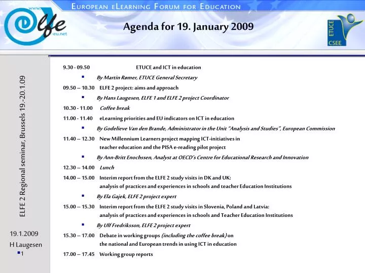 agenda for 19 january 2009