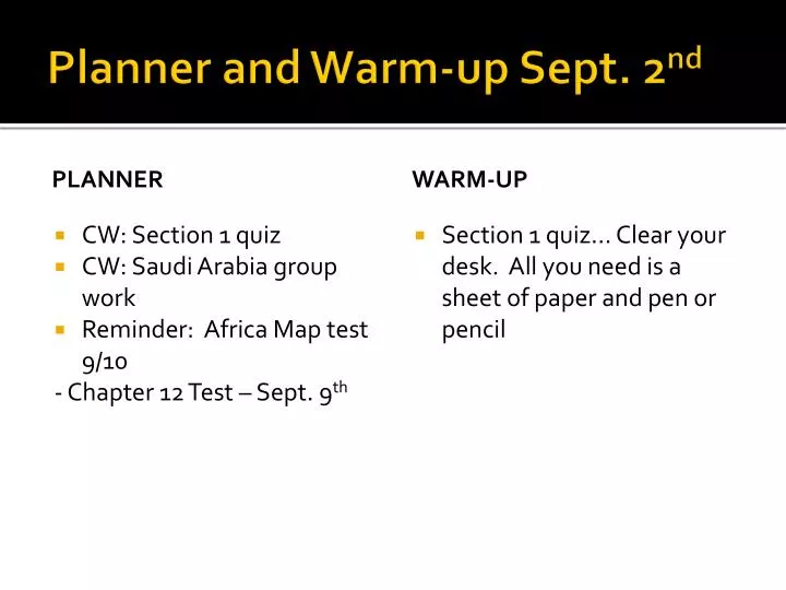 planner and warm up sept 2 nd