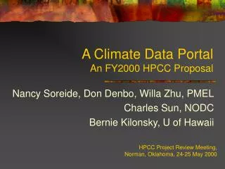 A Climate Data Portal An FY2000 HPCC Proposal