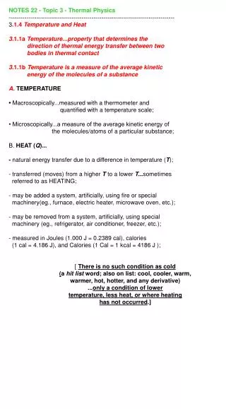 NOTES 22 - Topic 3 - Thermal Physics