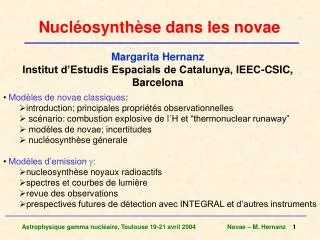 nucl osynth se dans les novae