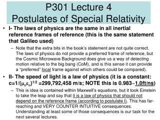 P301 Lecture 4 Postulates of Special Relativity