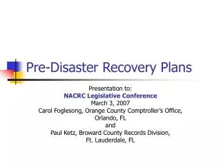 Pre-Disaster Recovery Plans