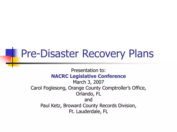 pre disaster recovery plans