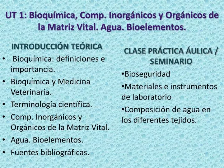 ut 1 bioqu mica comp inorg nicos y org nicos de la matriz vital agua bioelementos