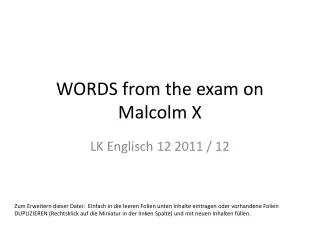 WORDS from the exam on Malcolm X