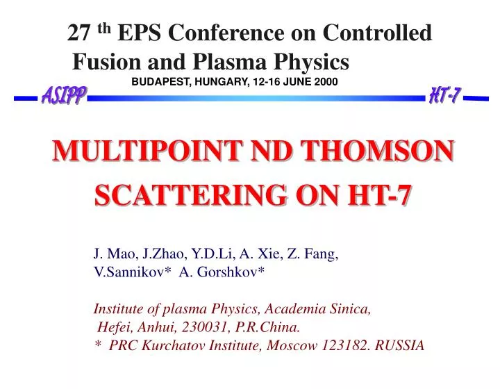 27 th eps conference on controlled fusion and plasma physics budapest hungary 12 16 june 2000