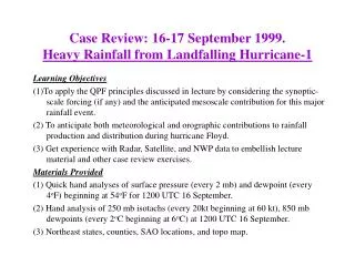 Case Review: 16-17 September 1999. Heavy Rainfall from Landfalling Hurricane-1