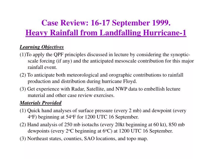 case review 16 17 september 1999 heavy rainfall from landfalling hurricane 1