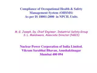 Compliance of Occupational Health &amp; Safety Management System (OHSMS)
