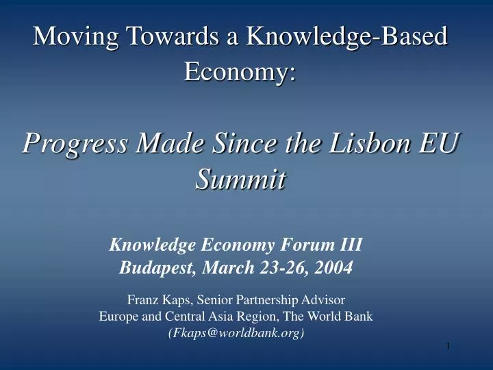 moving towards a knowledge based economy progress made since the lisbon eu summit