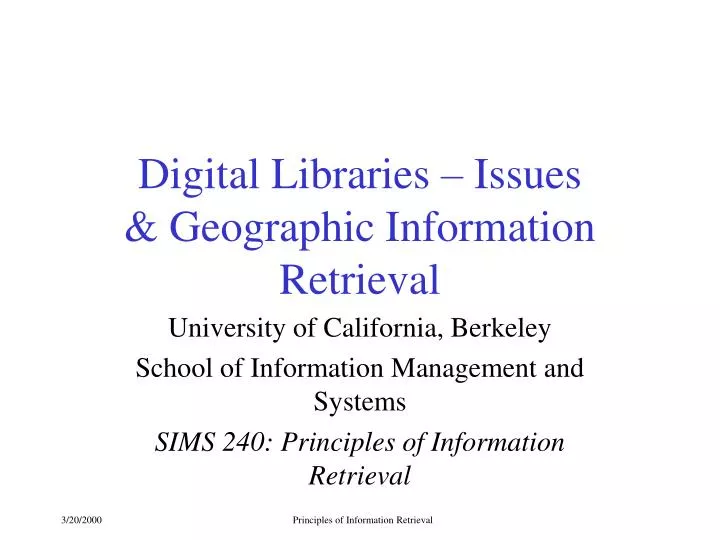 digital libraries issues geographic information retrieval