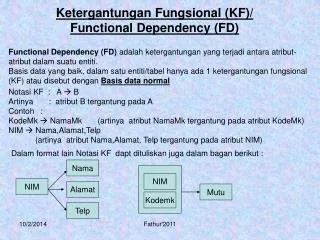 ketergantungan fungsional kf functional dependency fd