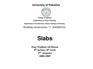 Slabs Eng. Nagham Ali Hasan 6 th lecture- 8 th week 2 nd semester 2008-2009