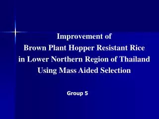 Improvement of Brown Plant Hopper Resistant Rice in Lower Northern Region of Thailand