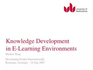 Knowledge Development in E-Learning Environments