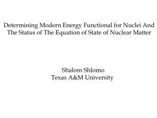 Shalom Shlomo Texas A&amp;M University