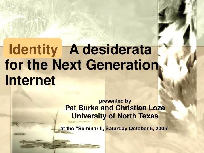 identity a desiderata for the next generation internet