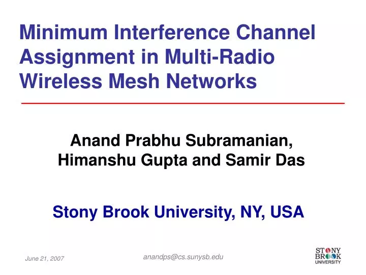 minimum interference channel assignment in multi radio wireless mesh networks