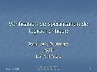 v rification de sp cification de logiciel critique