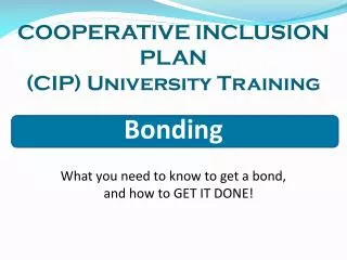 COOPERATIVE INCLUSION PLAN (CIP) University Training