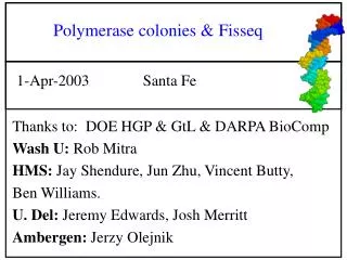 Polymerase colonies &amp; Fisseq