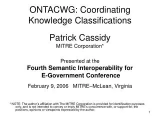 ONTACWG: Coordinating Knowledge Classifications