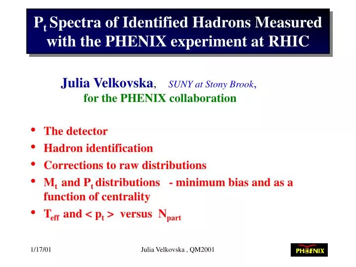 p t spectra of identified hadrons measured with the phenix experiment at rhic