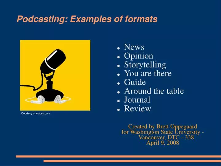 podcasting examples of formats